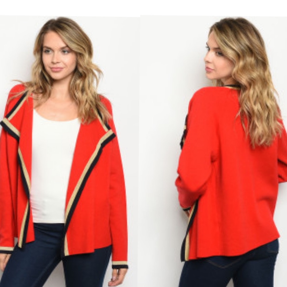 Cardigan in red navy and gold NWT - (#0649)
